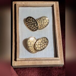 Art Deco Damascene Enamel Gold Cuff Links
